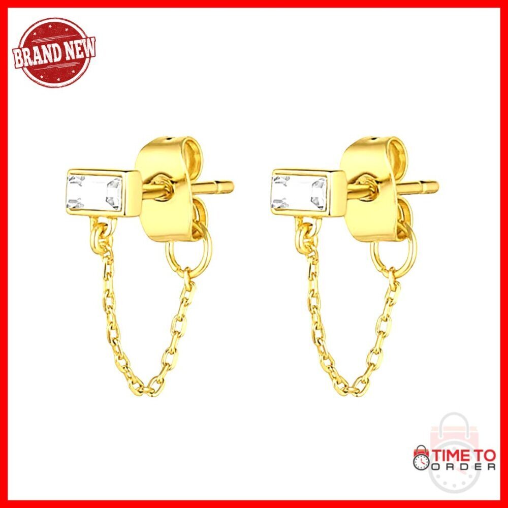 18K Gold Plated Drop Dangle Earrings with Cubic Zirconia, Post Back
